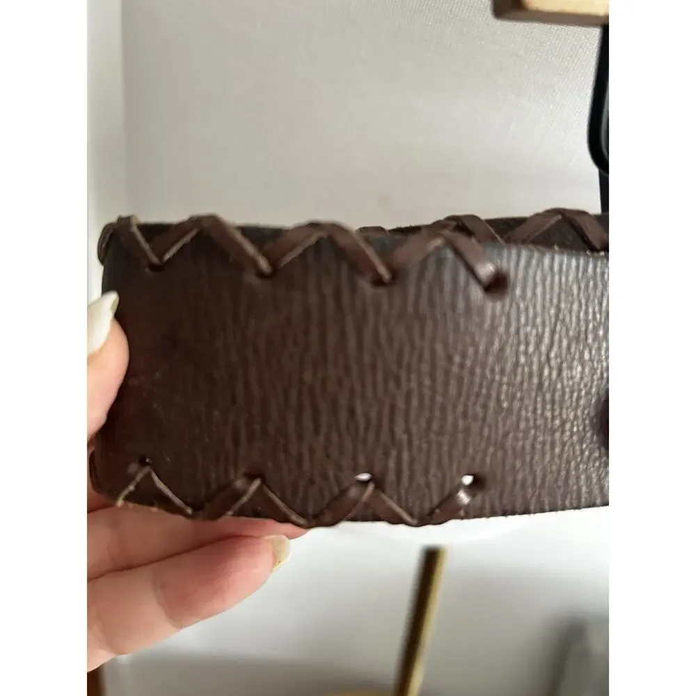 Gap Women’s Brown Leather Belt Stitch Trim Brass Buckle XL Western Cowgirl